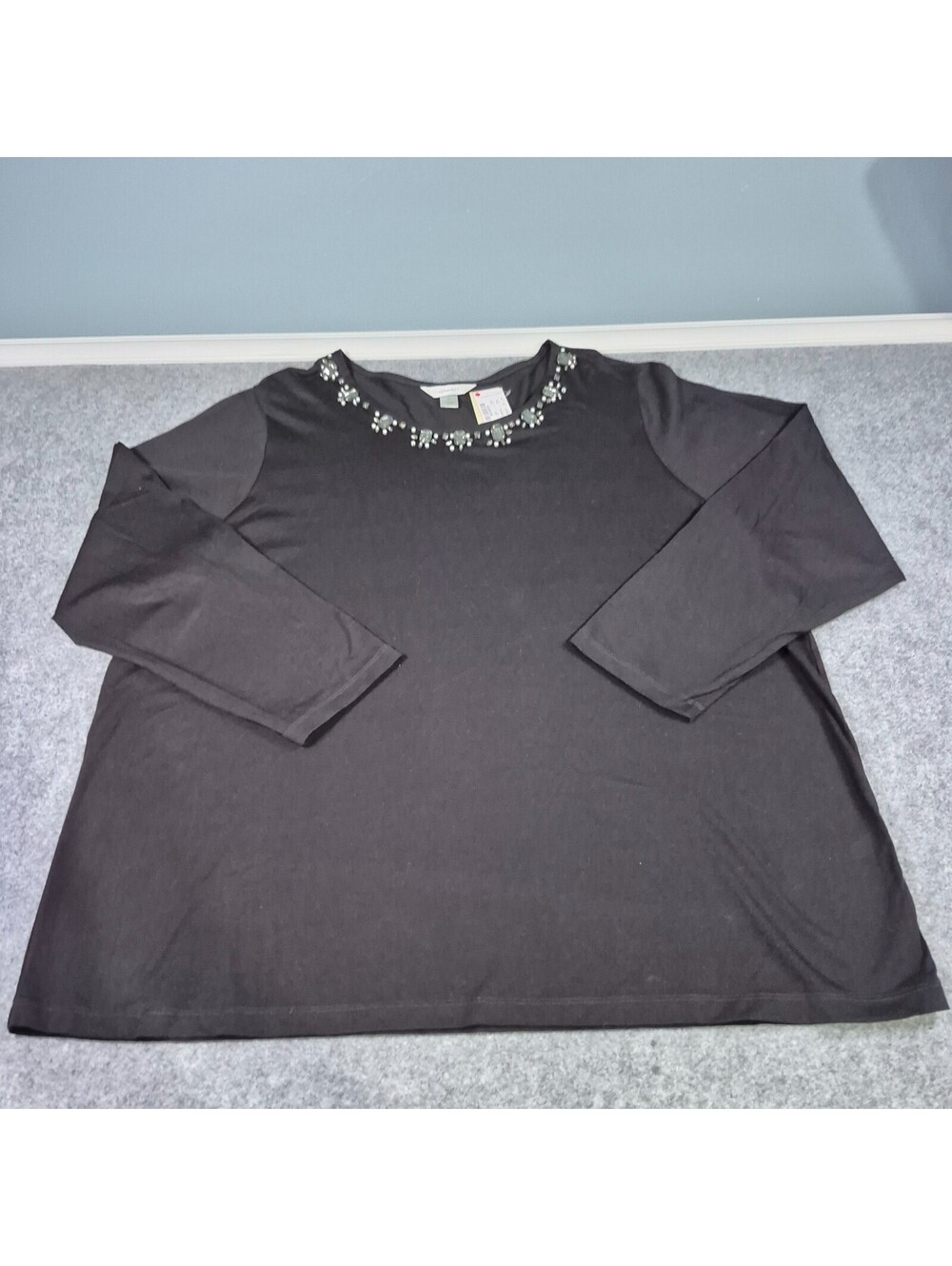 NWT CJ Banks Woman’s Black beaded Long Sleeve Blouse 3X Business Casual